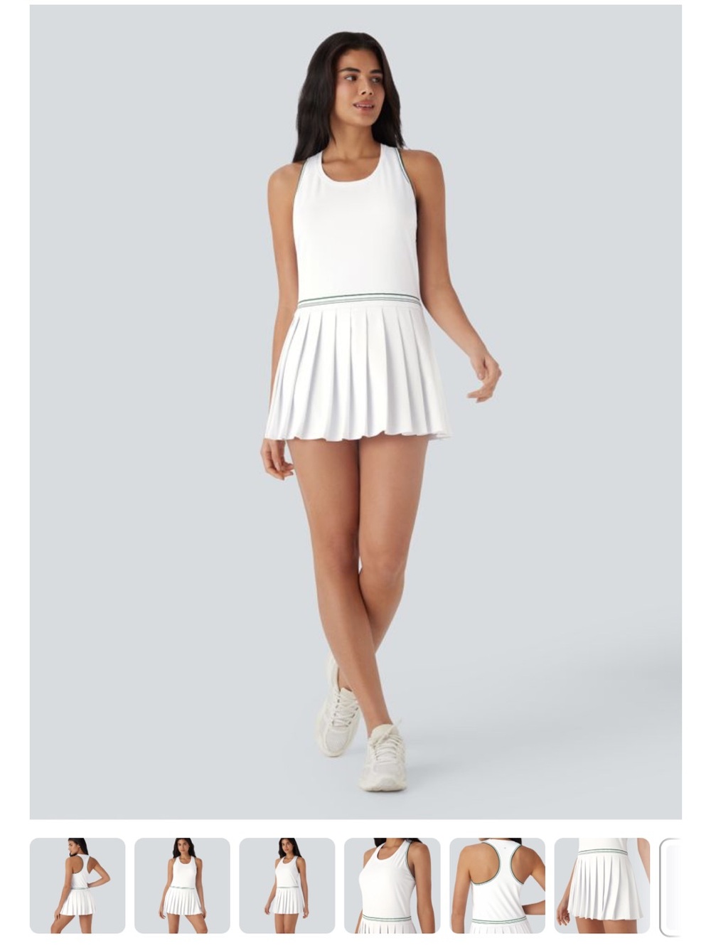 White Pleated Tennis Skirt with Contrast Waistband - Women